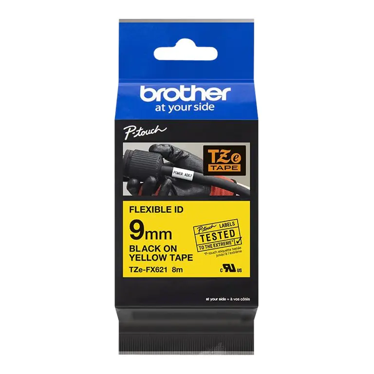 Brother TZe-FX621 - Schwarz auf Gelb - Rolle (0,9 cm x 8 m) 1 Kassette(n) Flexitape - für Brother PT-D210, D600, H110; P-Touch PT-1005, D450, H110, P300; P-Touch Cube Pro PT-P910 Brother TZe-FX621 - Schwarz auf Gelb - Rolle (0,9 cm x 8 m) 1 Kassette(n) Flexitape - für Brother PT-D210, D600, H110; P-Touch PT-1005, D450, H110, P300; P-Touch Cube Pro PT-P910