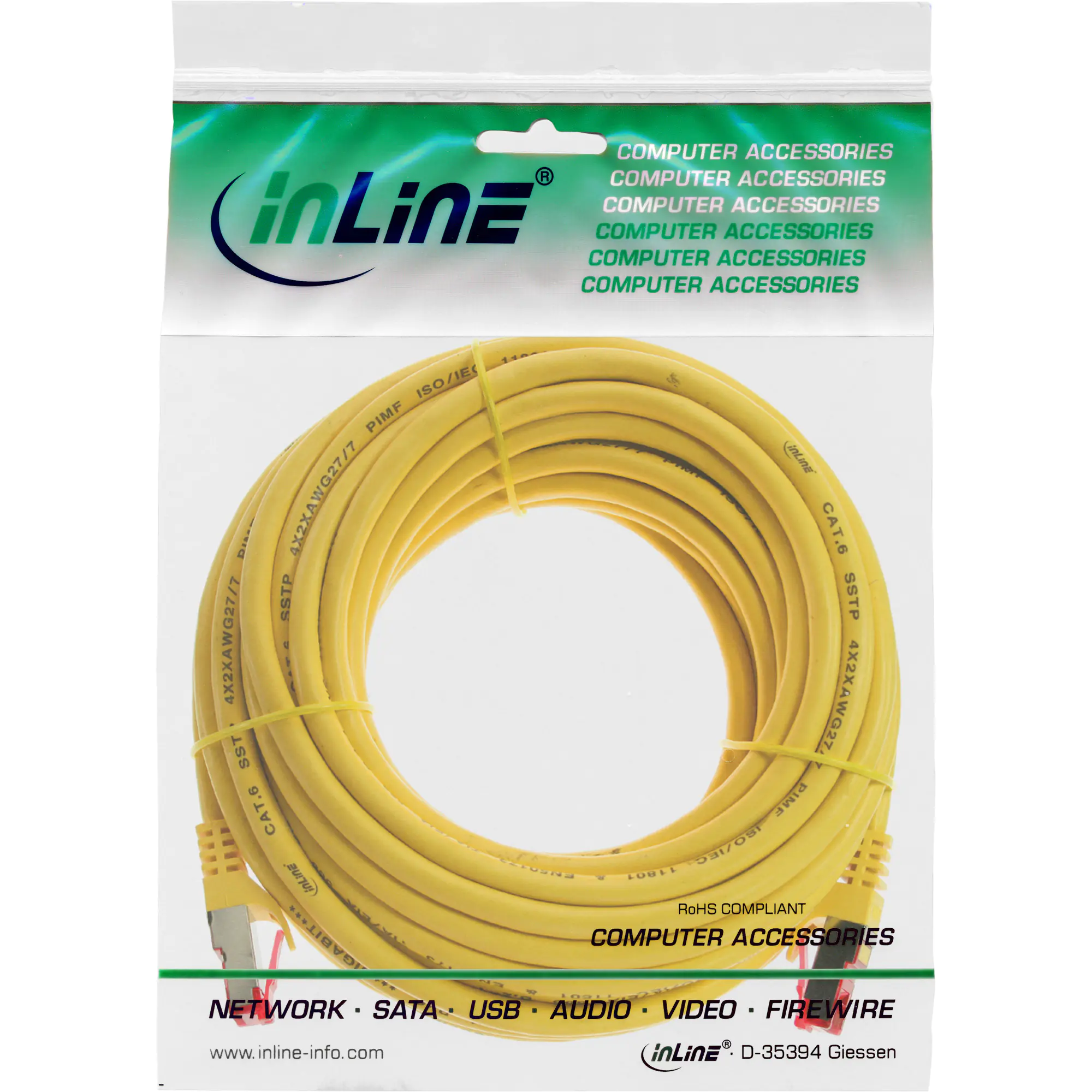 InLine Patchkabel - S/FTP (PiMf) - Cat.6 - 250MHz - PVC - CCA - gelb - 10m 76110Y