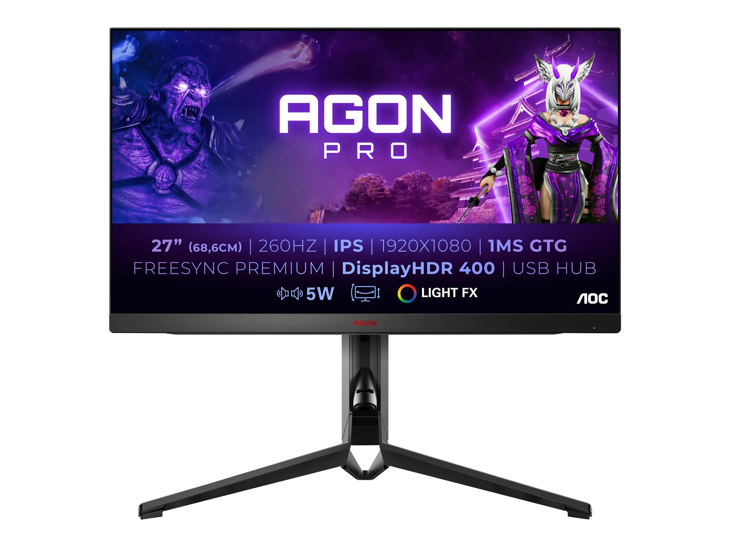 AOC Gaming AG274FZ - AGON4 Series - LED-Monitor - Gaming - 68.6 cm (27") - 1920 x 1080 Full HD (1080p) @ 260 Hz - IPS - 400 cd/m² - 1000:1 - DisplayHDR 400 - 1 ms - 2xHDMI, 2xDisplayPort - Schwarz