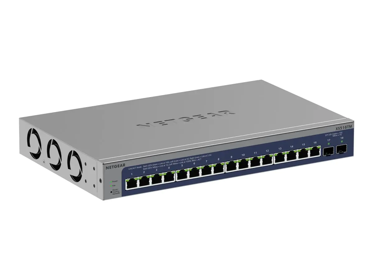 Netgear S3600 Series XS516TM - Switch - 2+/L3 Lite - Smart - 16 x 10/25 Gigabit Ethernet + 2 x 10 Gb Ethernet SFP+ (Uplink) - Desktop, an Rack montierbar Netgear S3600 Series XS516TM - Switch - 2+/L3 Lite - Smart - 16 x 10/25 Gigabit Ethernet + 2 x 10 Gb Ethernet SFP+ (Uplink) - Desktop, an Rack montierbar