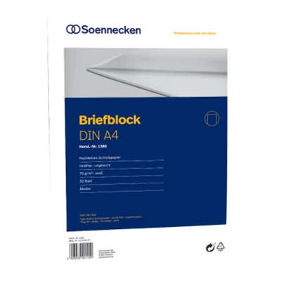 Soennecken Briefblock 1380 DIN A4 70g holzfrei 50blatt blanko weiß Soennecken Briefblock 1380 DIN A4 70g holzfrei 50blatt blanko weiß