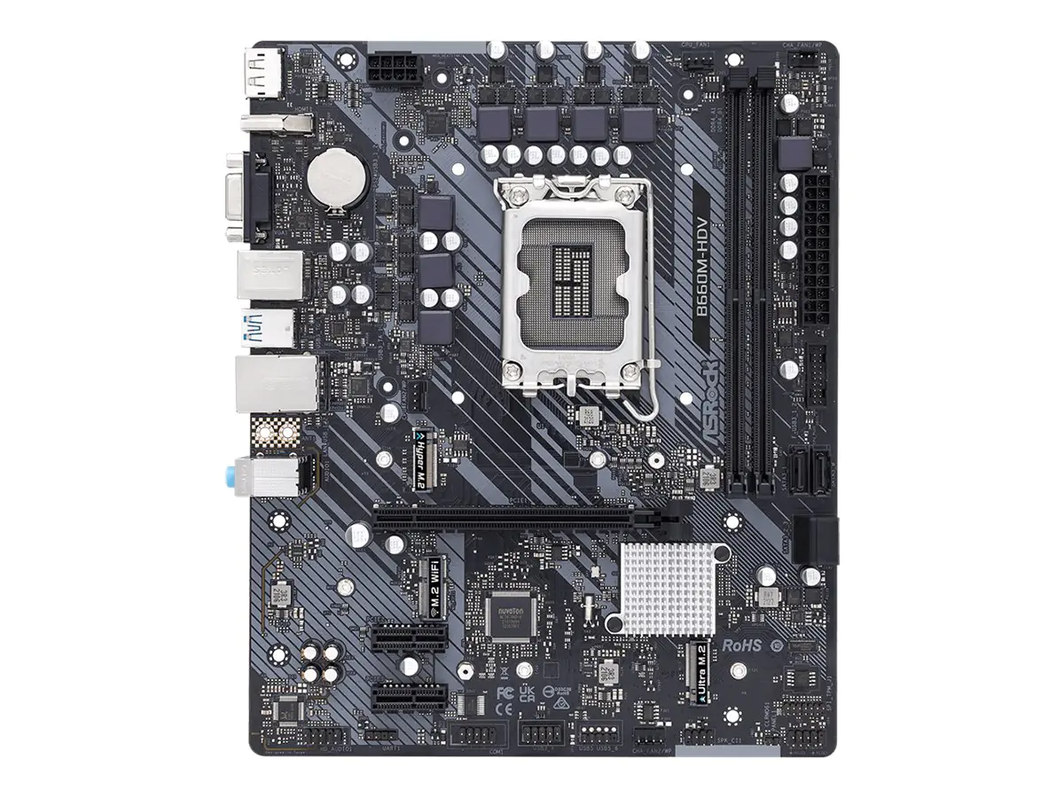 ASRock B660M-HDV - Motherboard - micro ATX - LGA1700-Sockel - B660 Chipsatz - USB-C Gen1, USB 3.2 Gen 1 - Gigabit LAN - Onboard-Grafik (CPU erforderlich) - HD Audio (8-Kanal)