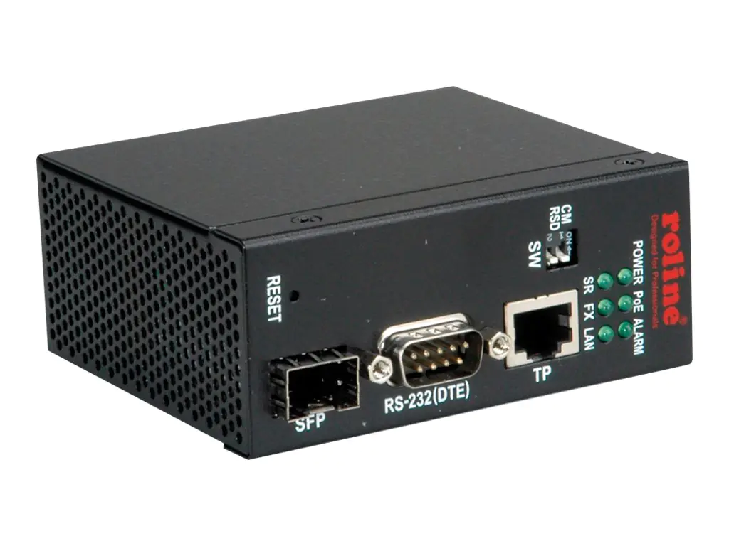 Roline Industrie Konverter - Medienkonverter - 100Mb LAN - 10Base-T, 100Base-TX, 100Base-X - RJ-45, SFP (mini-GBIC) / 9-poliger D-Sub (DB-9) (Stecker)