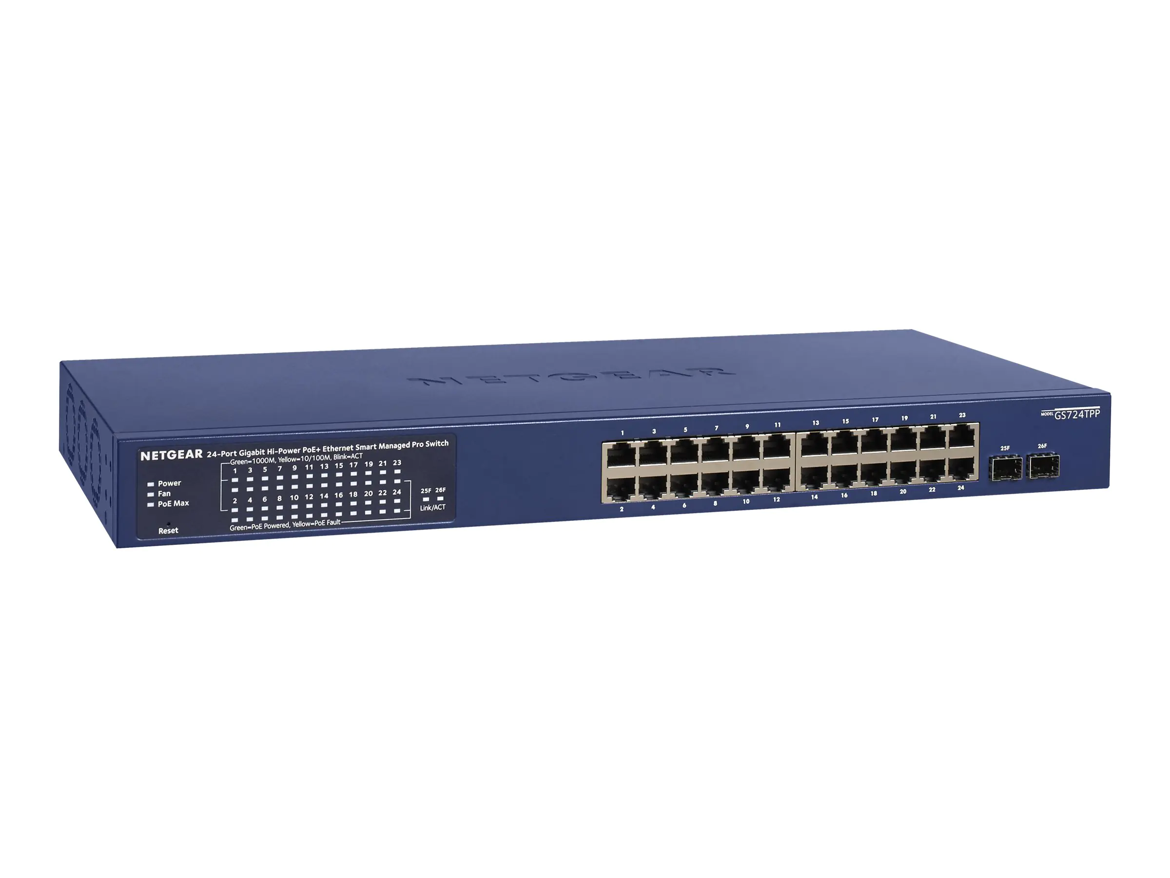 Netgear Smart GS724TPP - Switch - L3 Lite - Smart - 24 x 10/100/1000 (PoE+) + 2 x Gigabit SFP - Desktop, an Rack montierbar - PoE+ (380 W) Netgear Smart GS724TPP - Switch - L3 Lite - Smart - 24 x 10/100/1000 (PoE+) + 2 x Gigabit SFP - Desktop, an Rack montierbar - PoE+ (380 W)