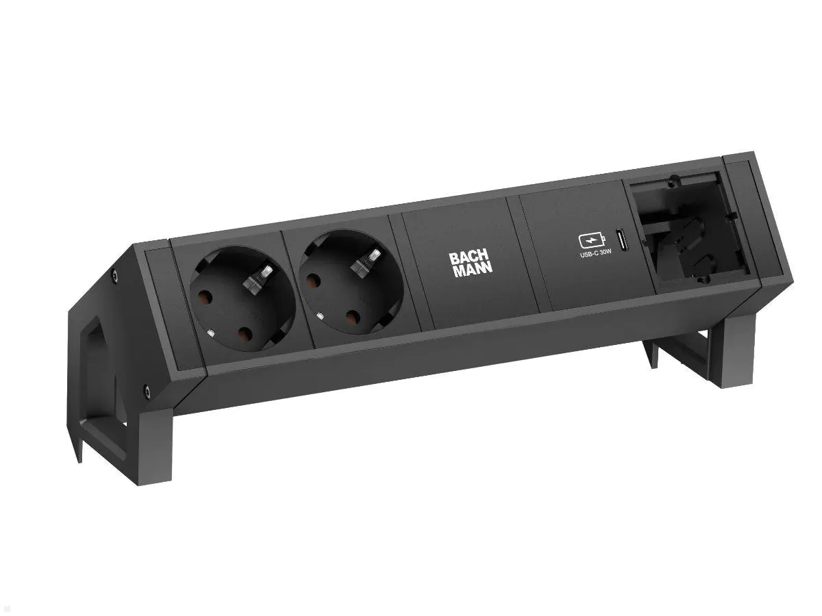 Bachmann DESK 2, Tischanschlussfeld 2x Steckdose, 1x CM, USB-C-Charger 30W, schwarz Bachmann DESK 2, Tischanschlussfeld 2x Steckdose, 1x CM, USB-C-Charger 30W, schwarz
