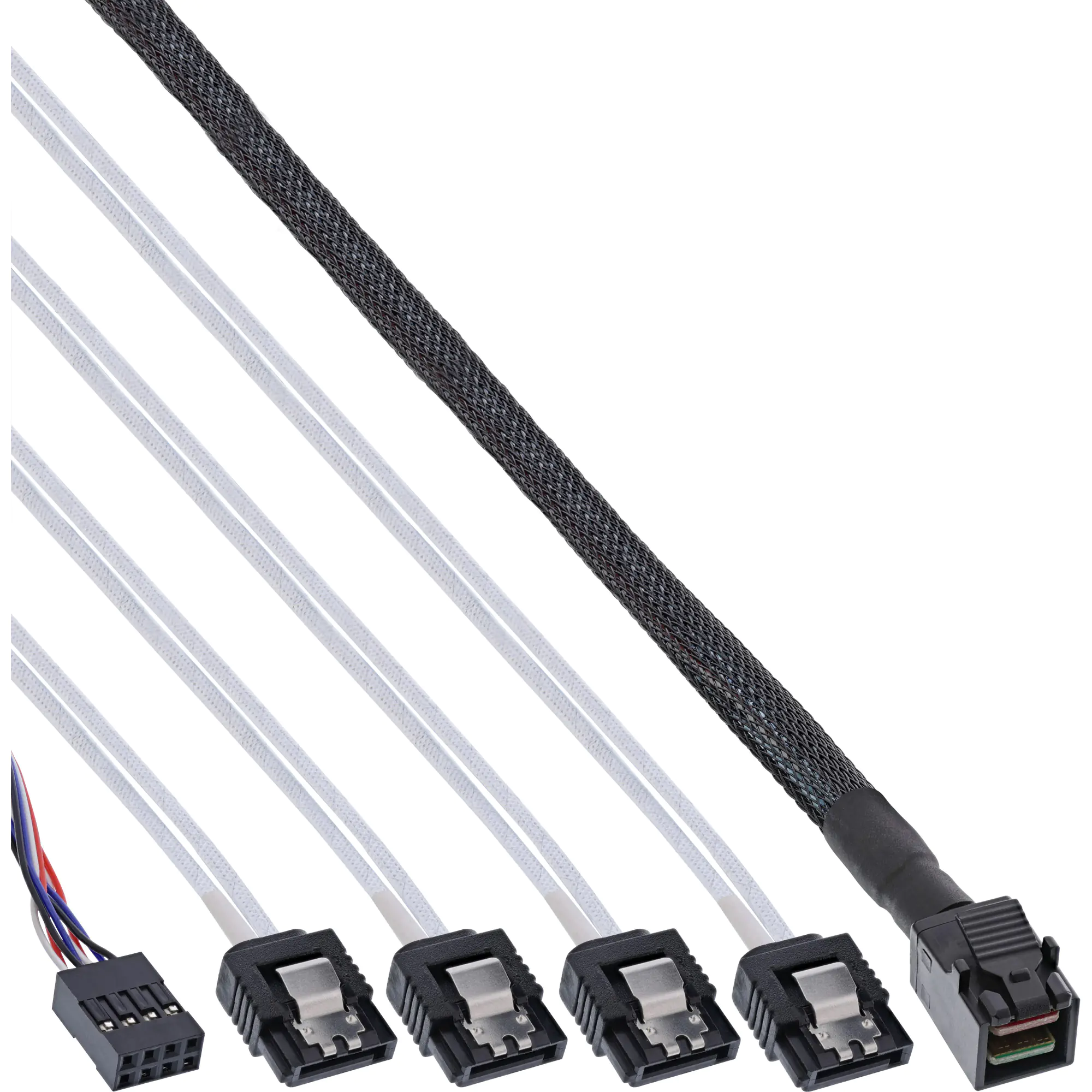 InLine Mini SAS HD Kabel - SFF-8643 zu 4x SATA + Sideband - 0,5m 27630A