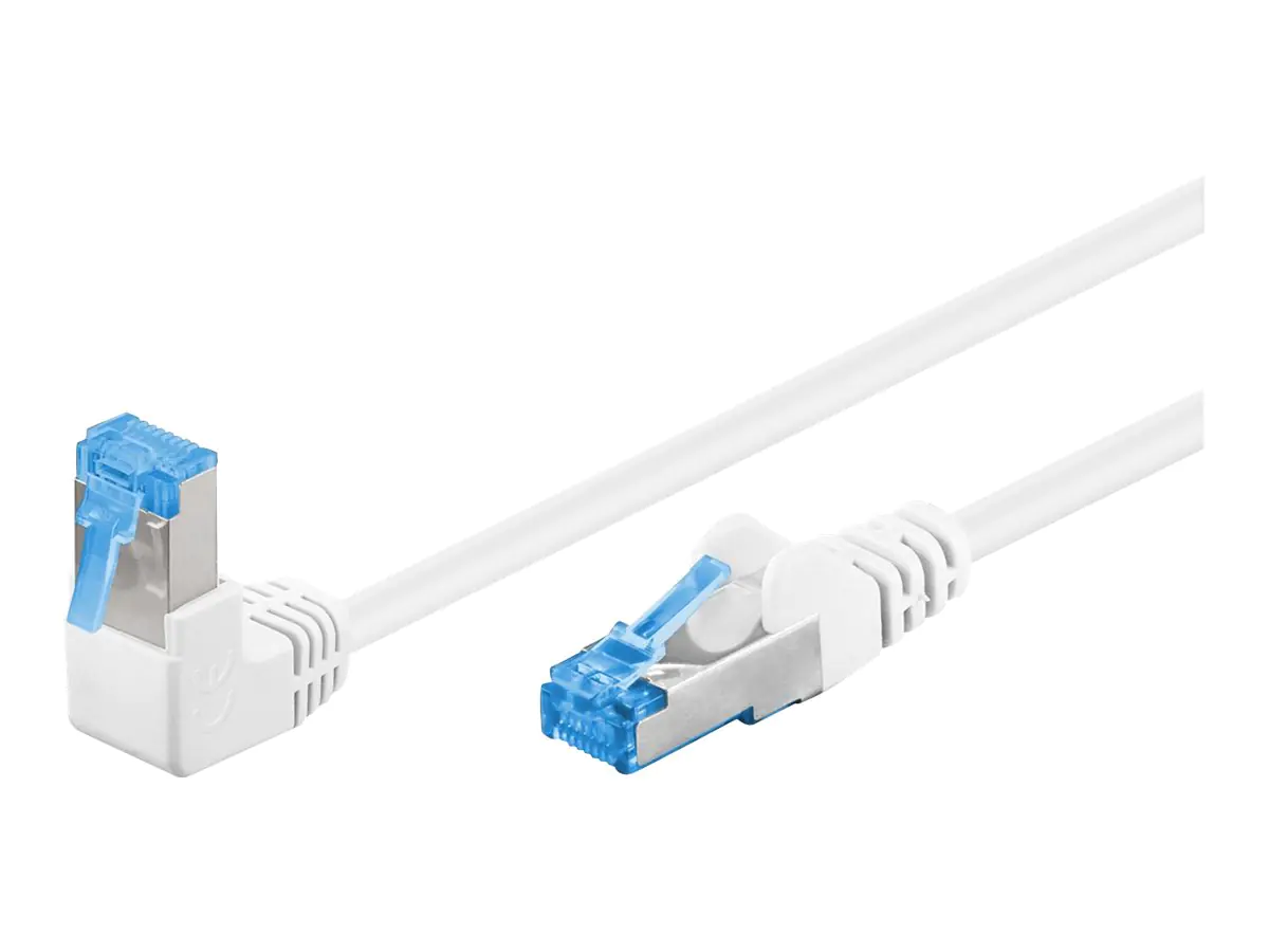 goobay - Patch-Kabel - RJ-45 (M) gewinkelt zu RJ-45 (M) gerade - 1 m - 6 mm - SFTP, PiMF - CAT 6a - halogenfrei, rund, verseilt - weiß