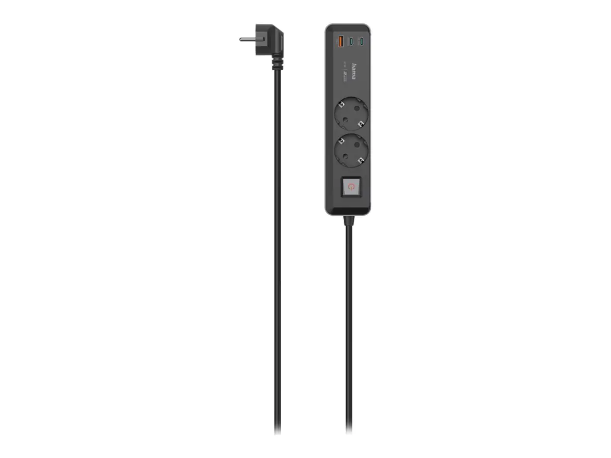Hama - Steckdosenleiste - USB-C / USB-A 65W, PD, Switch - 250 V - 3680 Watt - Ausgangsanschlüsse: 2 - 1.4 m Schnur - Schwarz/Grau