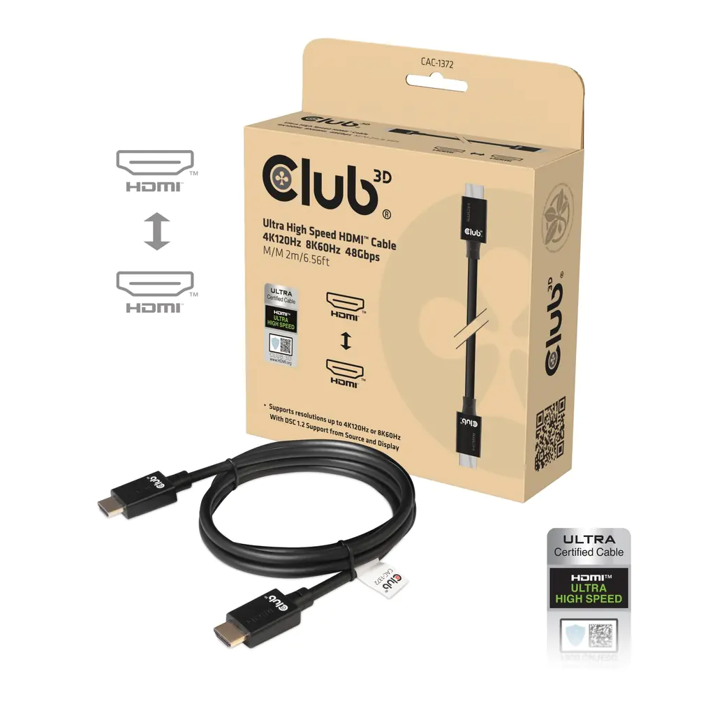 Club 3D Ultra High Speed HDMI 4K120Hz, 8K60Hz Zertifiziertes Kabel 48Gbps St./St. 2 Meter CAC-1372