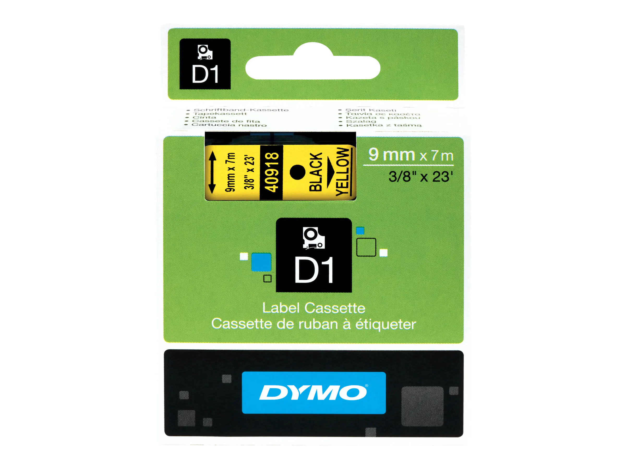Dymo D1 - Polyester - selbstklebend - Schwarz auf Gelb - Rolle (0,9 cm x 7 m) S0720730