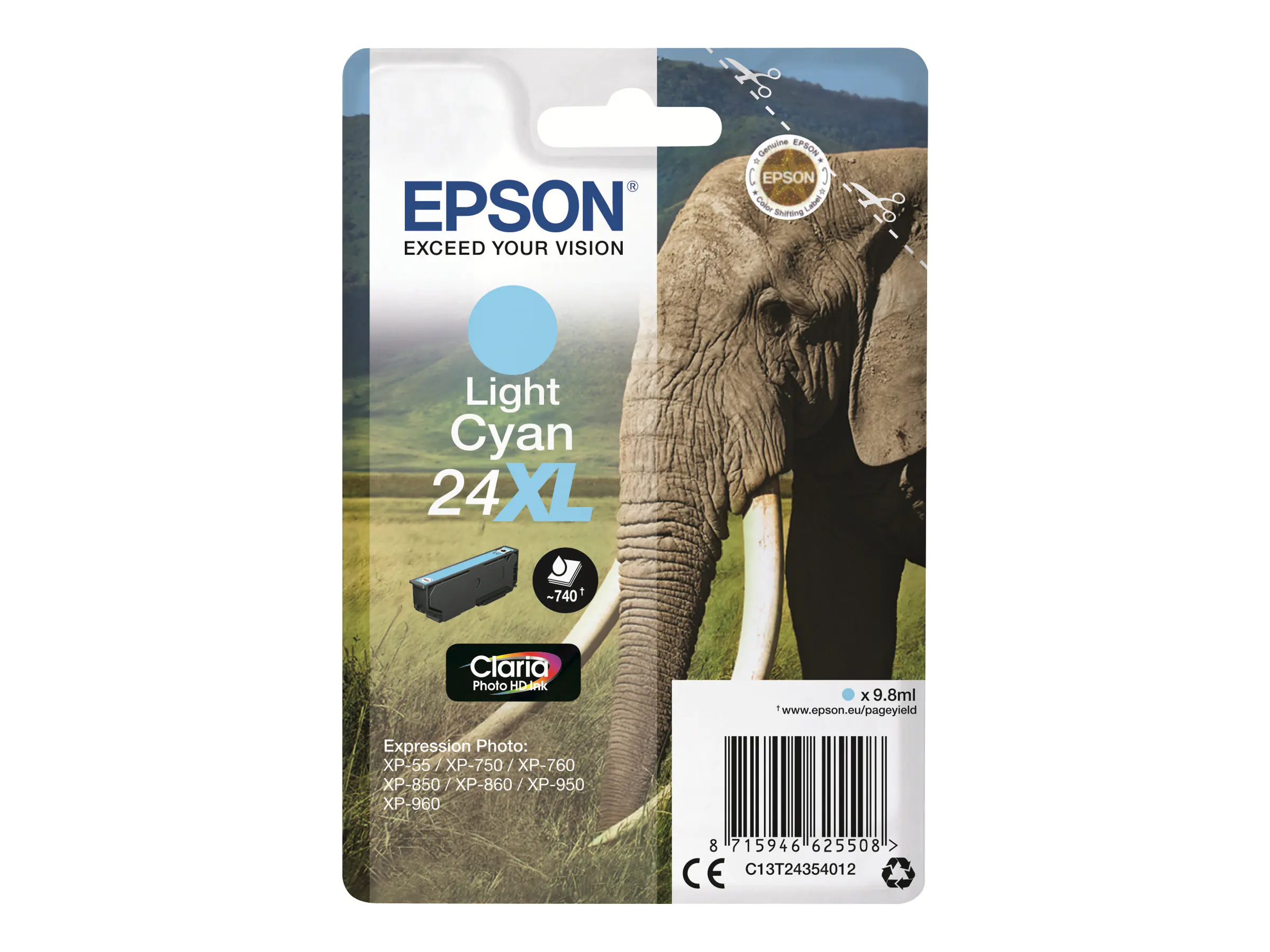 Epson 24XL - 9.8 ml - XL - Cyan - Original - Tintenpatrone - für Expression Photo XP-55, 750, 760, 850, 860, 950, 960, 970; Expression Premium XP-750, 850