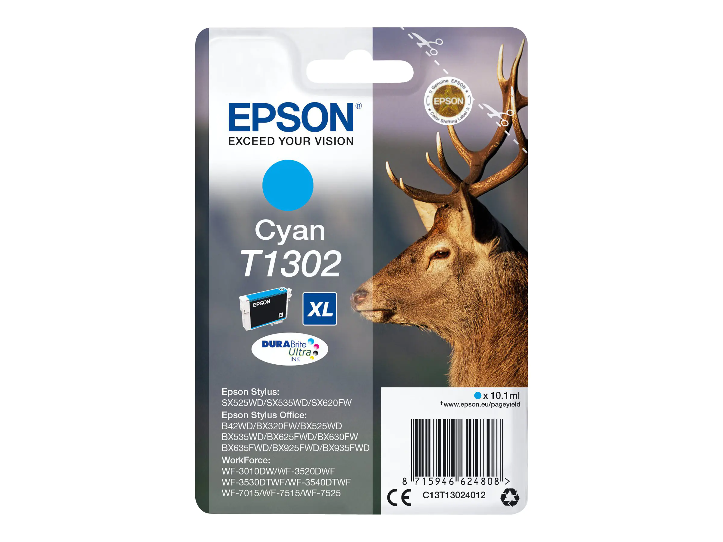Epson T1302 - 10.1 ml - Cyan - original - Hängepack - Tintenpatrone (Alternative zu: Epson T1302) C13T13024012