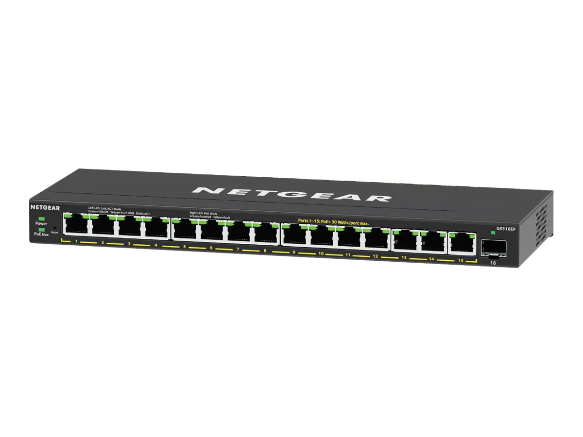 Netgear Plus GS316EP - Switch - managed - 15 x 10/100/1000 (PoE+) GS316EP-100PES