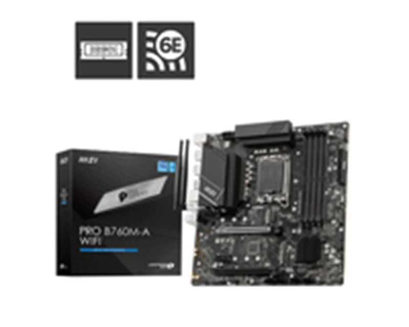 MSI PRO B760M-A WIFI - Motherboard - micro ATX - LGA1700-Sockel - B760 Chipsatz - USB 3.2 Gen 1, USB 3.2 Gen 2, USB-C 3.2 Gen 1 - 2.5 Gigabit LAN, Bluetooth, Wi-Fi - Onboard-Grafik (CPU erforderlich) - HD Audio (8-Kanal)