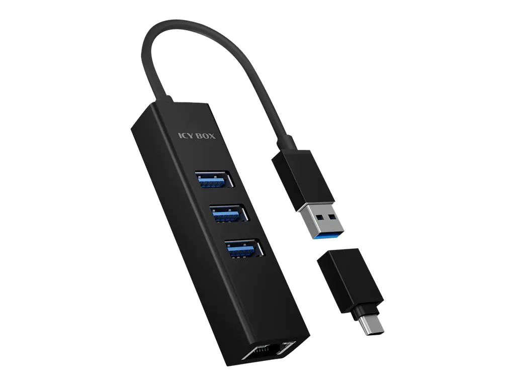 ICY BOX IB-HUB1419-LAN - Hub - 3 x USB 3.2 Gen 1 + 1 x 10/100/1000 - Desktop