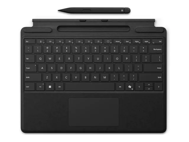 Microsoft Surface Pro Keyboard - Tastatur - mit Trackpad, Beschleunigungsmesser, Surface Slim Pen 2 Ablage- und Ladeschale - QWERTY - Englisch - Platin - mit Slim Pen 2 - f?r Surface Pro 10, Pro 11, Pro 8, Pro 9, Pro Copilot+ PC, Pro Copilot+ PC for Busin