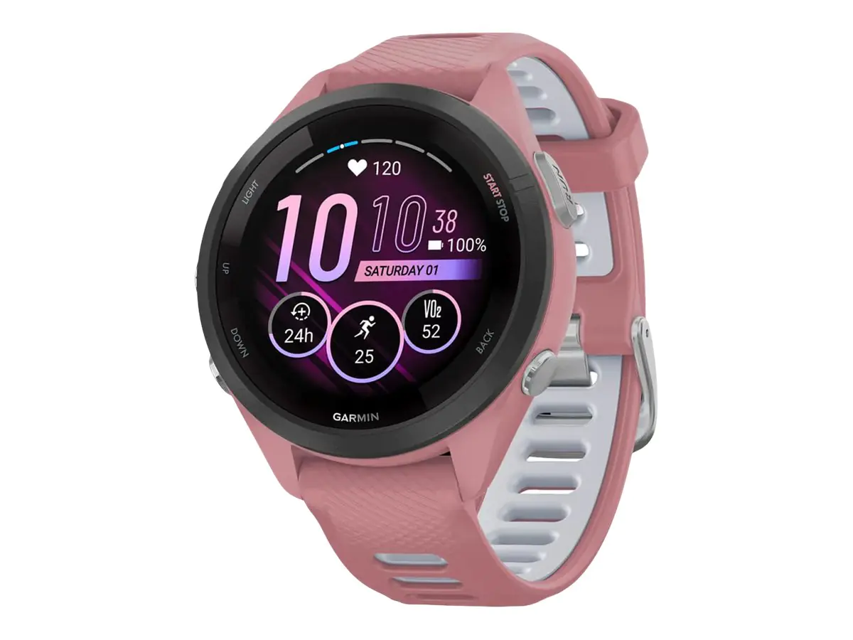 Garmin Forerunner 265S - 42 mm - Light Pink - intelligente Uhr mit Band - Silikon - Light Pink/Powder Gray - Handgelenkgröße: 115-178 mm - Anzeige 2.81 cm (1.1") - 8 GB - Bluetooth, Wi-Fi, ANT+ - 39 g