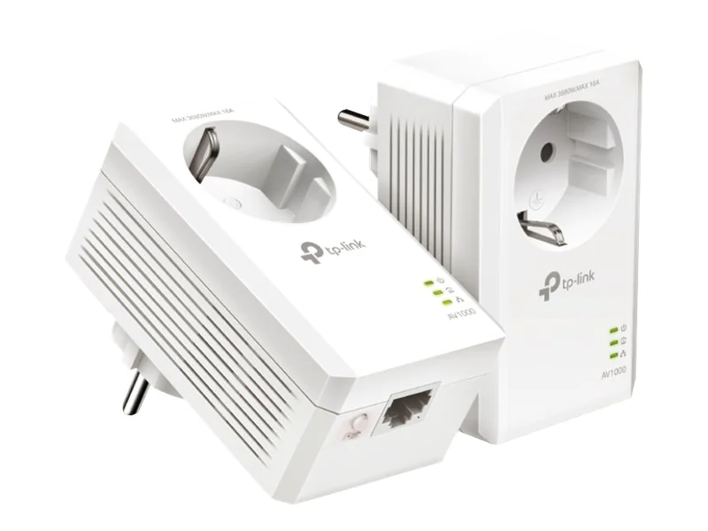 TP-Link AV1000 - Gigabit Passthrough Starter Kit - Powerline Adapterkit - GigE, HomePlug AV (HPAV), HomePlug AV (HPAV) 2.0, IEEE 1901 - an Wandsteckdose anschließbar (Packung mit 2)