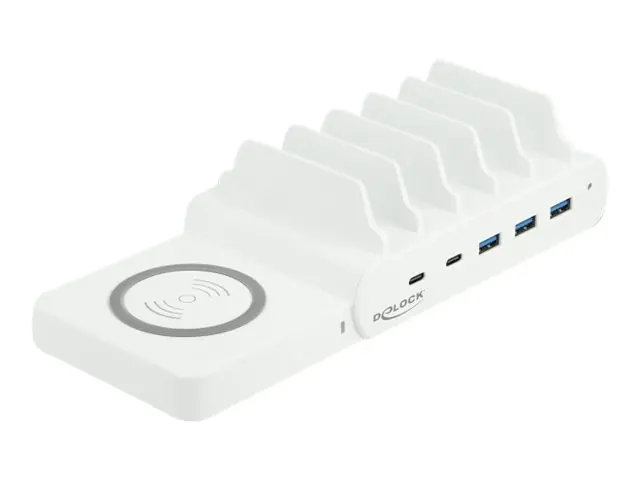 Delock USB and Wireless Charger - Ladestation + AC-Netzteil - 110 Watt - 5 A - PD - 5 Ausgabeanschlussstellen (3 x USB Typ A, 2 x USB-C) 41450