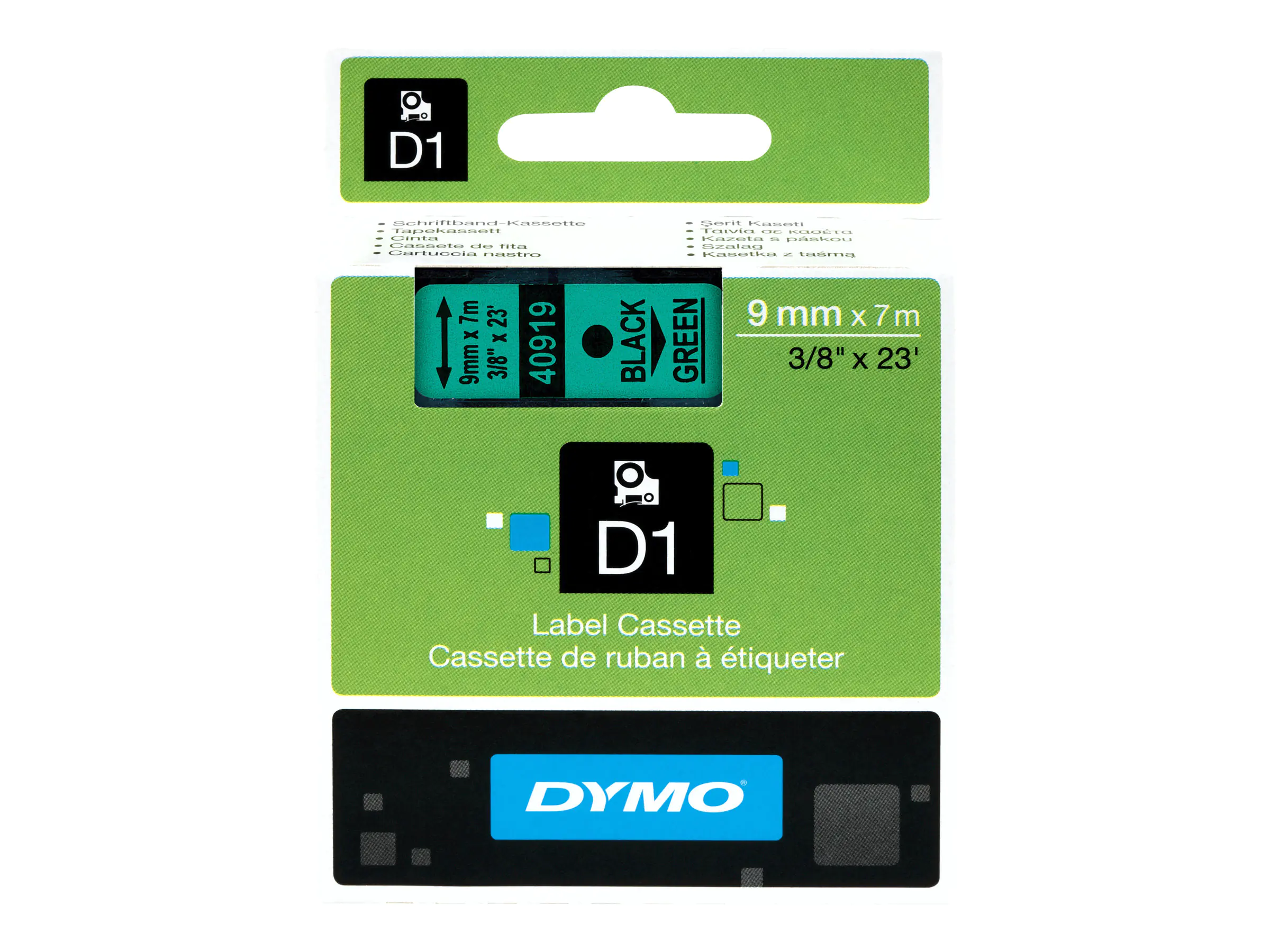 Dymo D1 - Selbstklebend - Schwarz auf Grün - Rolle (0,9 cm x 7 m) S0720740