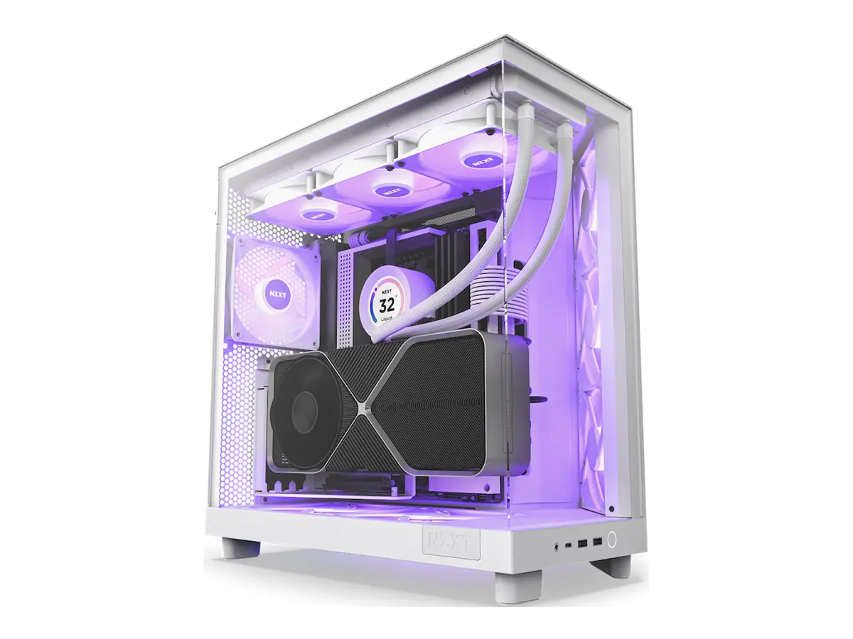 NZXT H series H6 Flow RGB - Mid tower - ATX - Seitenteil mit Fenster (gehärtetes Glas) - keine Spannungsversorgung - Mattes Weiß - USB/Audio NZXT H series H6 Flow RGB - Mid tower - ATX - Seitenteil mit Fenster (gehärtetes Glas) - keine Spannungsversorgung - Mattes Weiß - USB/Audio
