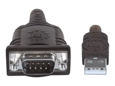 Manhattan USB-A to Serial Converter cable, 1.8m, Male to Male, Serial/RS232/COM/DB9, Prolific PL-2303RA Chip, Black/Silver cable, Three Years Warranty, Polybag - Serieller Adapter - USB - RS-232 x 1