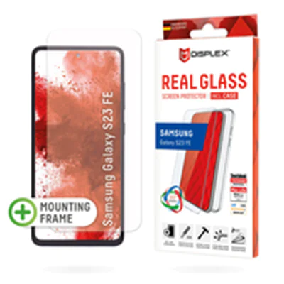 DISPLEX Panzerglas + Schutzhülle für Samsung Galaxy S23 FE, Eco-Montagerahmen, kratzer-resistent, Samsung, Galaxy S23 FE, Trockene Anwendung, Staubresistent, Schlagfest, Kratzresistent, Schockresistent, Transparent, 1 Stück(e) 01892