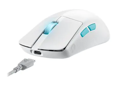 ASUS ROG Harpe Ace - Aim Lab Edition - Maus - optisch - 5 Tasten - kabellos, kabelgebunden - USB, 2.4 GHz, Bluetooth 5.1 - USB ROG Omni Funkempfänger - weiß