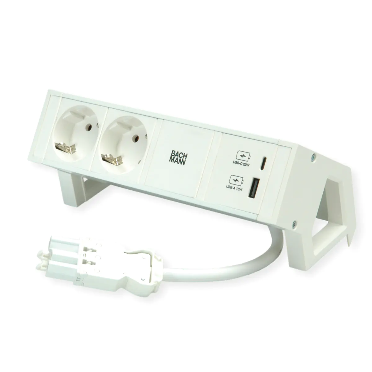 Bachmann DESK 2 - Steckdosenleiste - Eingabe, Eingang GST18 - Ausgangsanschlüsse: 4 (USB, 2-polig, 24 pin USB-C) - 20 cm Schnur - Weiß lackiert
