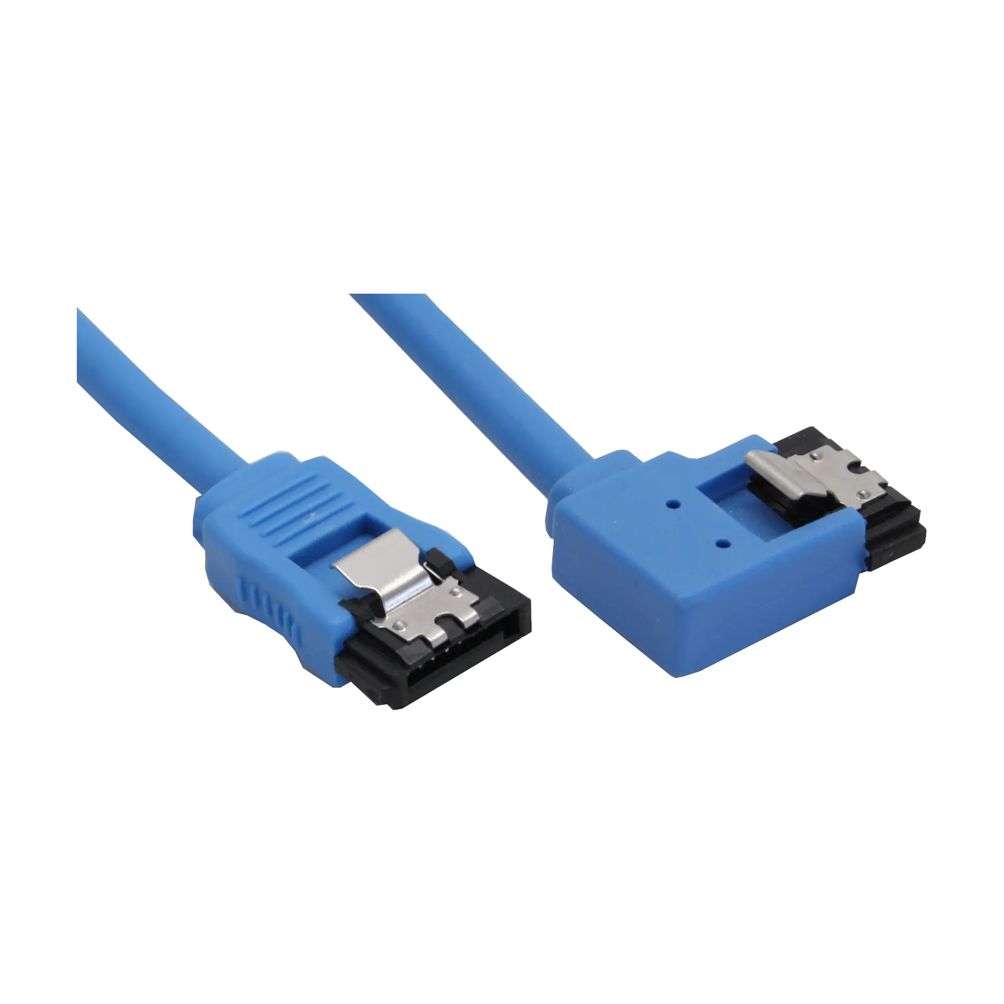 InLine SATA 6Gb/s Anschlusskabel rund - abgew. links - blau - mit Lasche - 0,5m 27705L