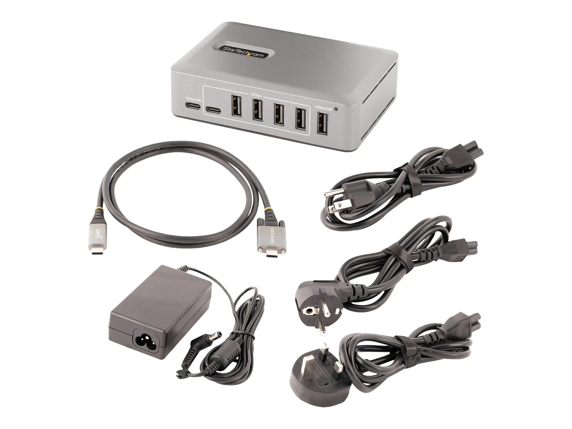 StarTech 10-Port USB-C Hub, 8x USB-A + 2x USB-C, Self-Powered w/ 65W Power Supply, USB 3.1 10Gbps Hub w/ BC1.2 Charging, Desktop/Laptop USB Hub with 3ft Locking USB-IF Certified Cable - USB Expansion Hub (10G8A2CS-USB-C-HUB) - Hub - 8 x USB 3.2 Gen 2 + 2