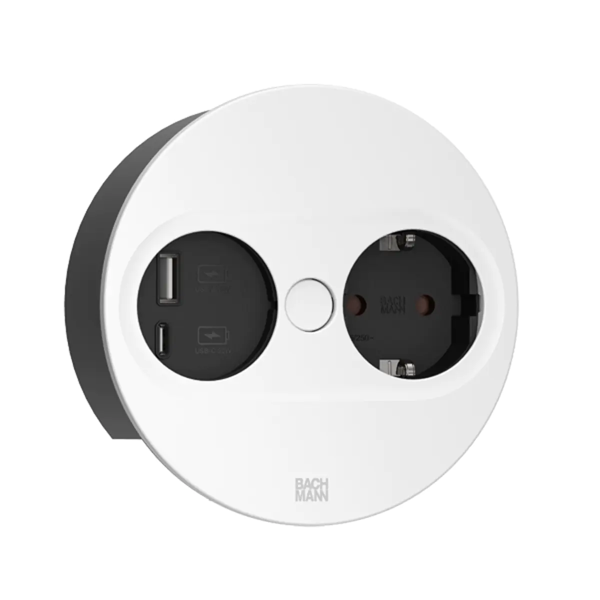 Bachmann 946.014, Type E + USB A + USB C, Desktop eingebettet, 4 cm, Edelstahl, Metall, Kunststoff, IP20