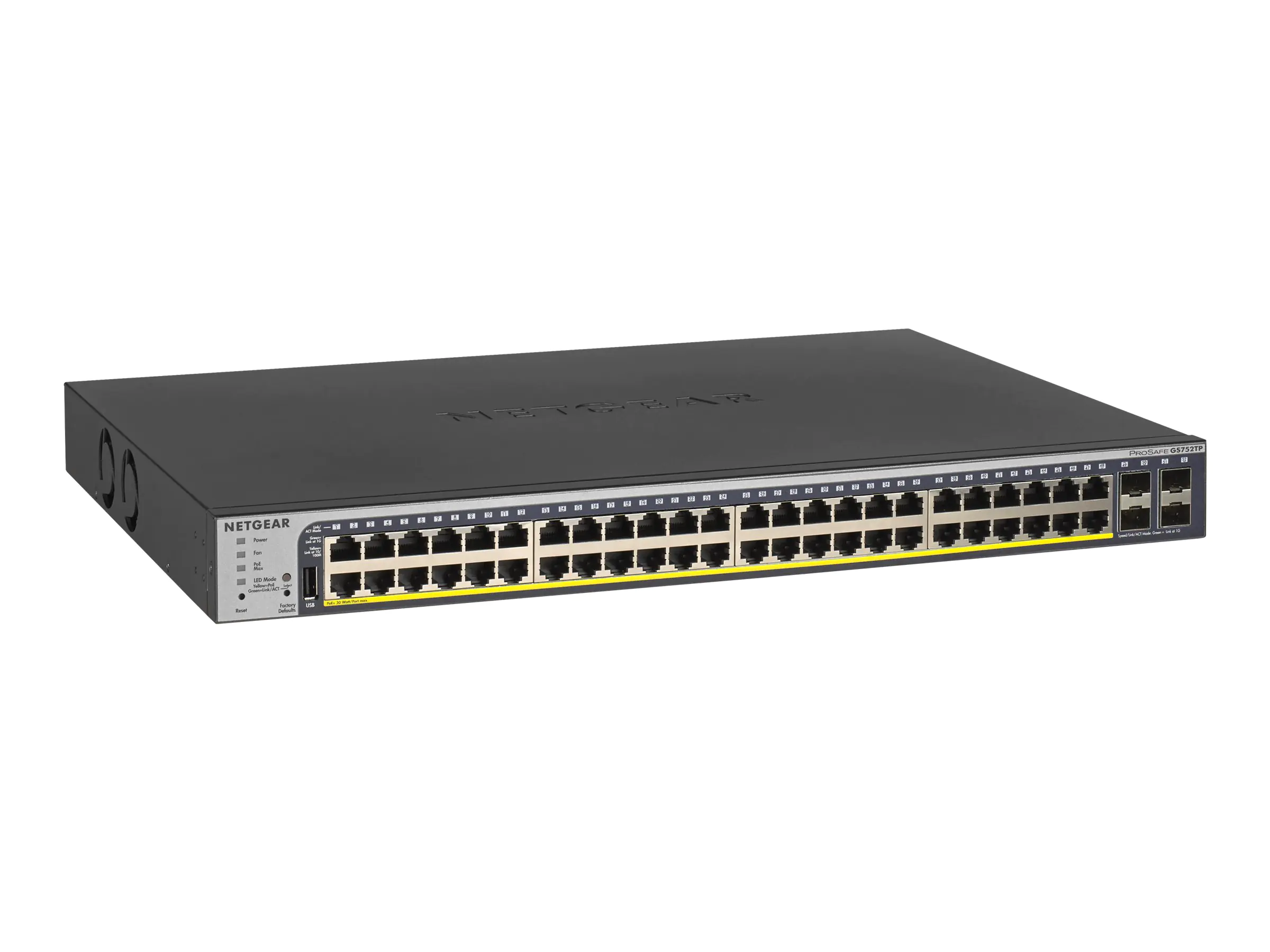 NETGEAR Pro GS752TPv2 - Switch - L3 - Smart - 48 x 10/100/1000 (PoE+) + 4 x Gigabit SFP - an Rack montierbar - PoE+ (380 W)