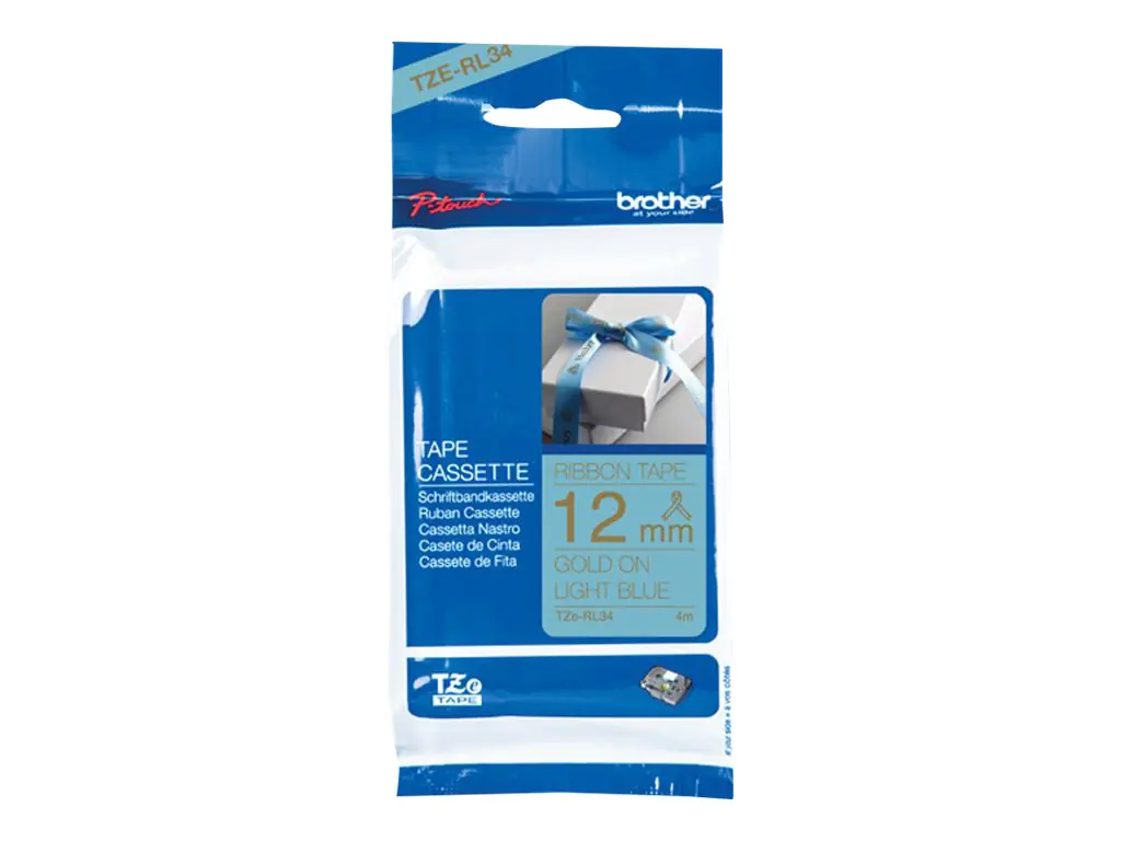 Brother Schriftband TZERL34 Seidig Gold auf Hellblau 1,2 cm x 4 m Brother Schriftband TZERL34 Seidig Gold auf Hellblau 1,2 cm x 4 m
