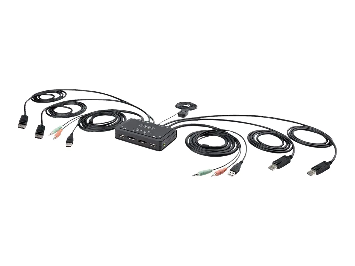 StarTech 2-Port Dual-Monitor DisplayPort Cable KVM Switch, 4K 60Hz, Compact KVM with 5ft/1.5m USB-A/DisplayPort/Audio Integrated Cables, Bus Powered - Remote Push Button/Hotkey Switching (C2-DD46-UA2-CBL-KVM) - KVM-/Audio-/USB-Switch - kompakt - 2 x KVM/A StarTech 2-Port Dual-Monitor DisplayPort Cable KVM Switch, 4K 60Hz, Compact KVM with 5ft/1.5m USB-A/DisplayPort/Audio Integrated Cables, Bus Powered - Remote Push Button/Hotkey Switching (C2-DD46-UA2-CBL-KVM) - KVM-/Audio-/USB-Switch - kompakt - 2 x KVM/A