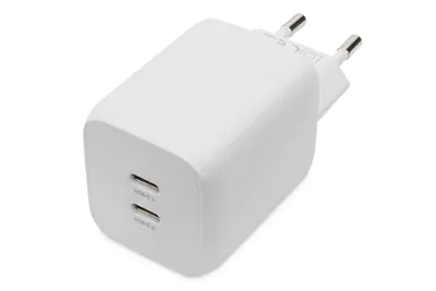 Digitus - Netzteil - GaN - 65 Watt - 3.25 A - PD 3.0 - 2 Ausgabeanschlussstellen (24 pin USB-C) - auf Kabel: USB-C - weiß Digitus - Netzteil - GaN - 65 Watt - 3.25 A - PD 3.0 - 2 Ausgabeanschlussstellen (24 pin USB-C) - auf Kabel: USB-C - weiß