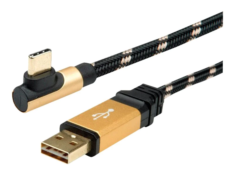 Roline Gold - USB-Kabel - USB (M) zu 24 pin USB-C (M) gewinkelt - USB 2.0 - 3 m - Schwarz, Gold Roline Gold - USB-Kabel - USB (M) zu 24 pin USB-C (M) gewinkelt - USB 2.0 - 3 m - Schwarz, Gold