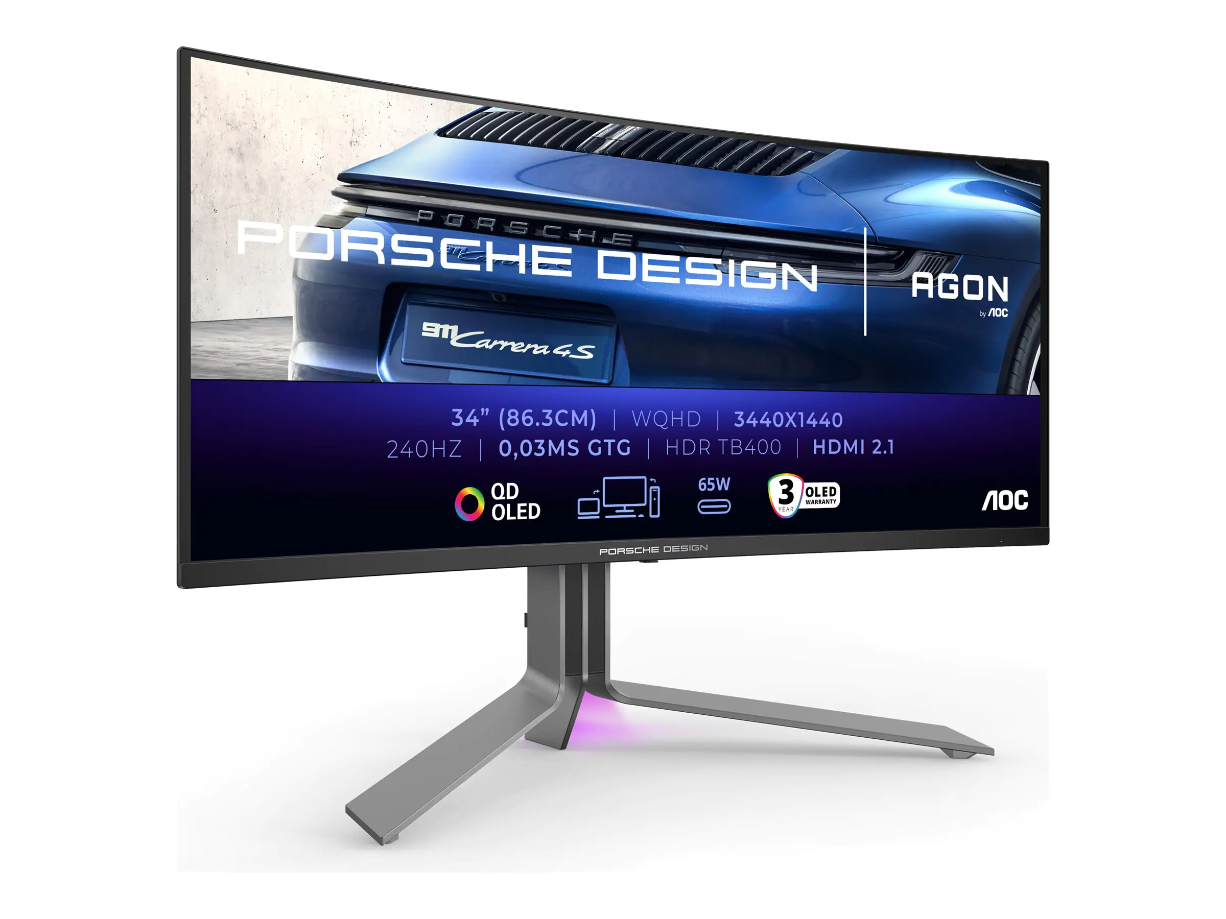 AOC AGON PRO PD34 Porsche Design - Porsche Design - OLED-Monitor - Gaming - gebogen - USB - 86.36 cm