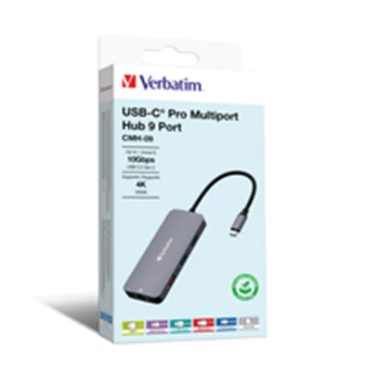 Verbatim CMH 09 - Hub - 1 x HDMI + 2 x USB-C 3.2 Gen 2 + 3 x USB 3.2 Gen 1 + 1 x 1 Gigabit Ethernet - Desktop Verbatim CMH 09 - Hub - 1 x HDMI + 2 x USB-C 3.2 Gen 2 + 3 x USB 3.2 Gen 1 + 1 x 1 Gigabit Ethernet - Desktop