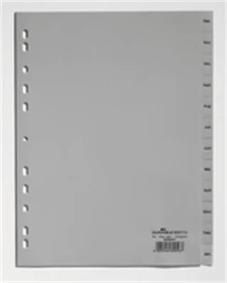 DURABLE Register 650710 DIN A4 volldeckend Dez-Jan 12tlg. PP grau
