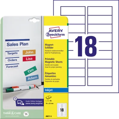 Avery Zweckform Magnetschild J8871-5 78x28mm ws 90 St./Pack. Avery Zweckform Magnetschild J8871-5 78x28mm ws 90 St./Pack.