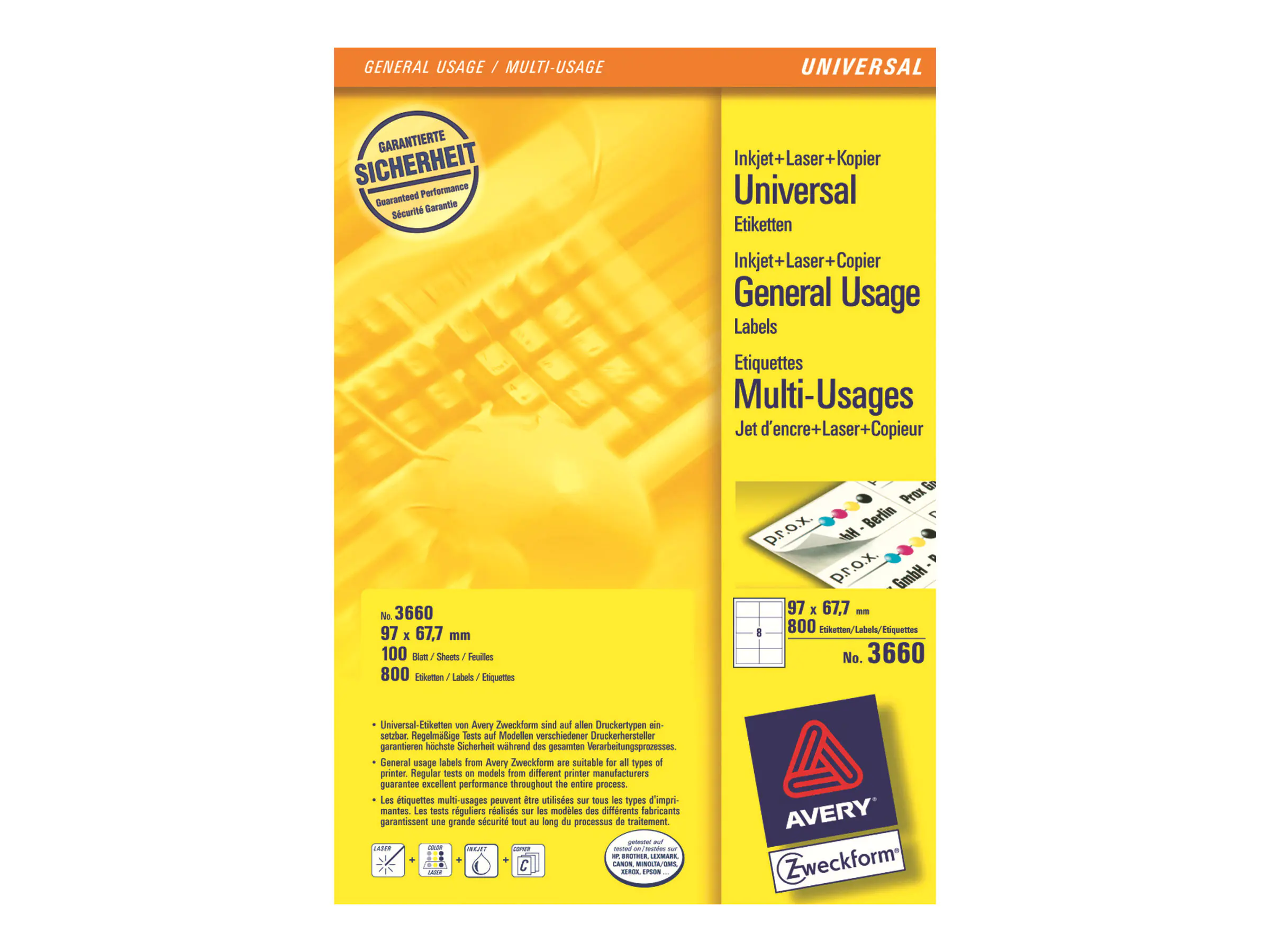 Avery Zweckform Universaletikett 3660 97x67,7mm weiß 800 St./Pack.
