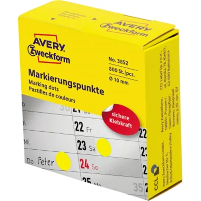 Avery Zweckform Avery 3852, Gelb, Rund, Permanent, Universal, Papier, 1 cm