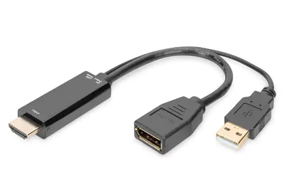 DIGITUS - Adapterkabel - HDMI männlich zu USB, DisplayPort - 20 cm - Doppelisolierung - Schwarz - 2K Unterstützung, unterstützt 4K 30 Hz (3840 x 2160), unterstützt 1920 x 1080 bei 120 Hz, Unterstützung für 3D-Video DIGITUS - Adapterkabel - HDMI männlich zu USB, DisplayPort - 20 cm - Doppelisolierung - Schwarz - 2K Unterstützung, unterstützt 4K 30 Hz (3840 x 2160), unterstützt 1920 x 1080 bei 120 Hz, Unterstützung für 3D-Video