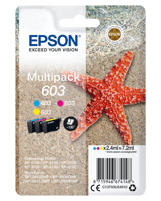 Epson 603 Multipack - 3er-Pack - Gelb, Cyan, Magenta - original - Blisterverpackung - Tintenpatrone - für Expression Home XP-2150, 2155, 3150, 3155, 4150, 4155; WorkForce WF-2820, 2840, 2845, 2870 Epson 603 Multipack - 3er-Pack - Gelb, Cyan, Magenta - original - Blisterverpackung - Tintenpatrone - für Expression Home XP-2150, 2155, 3150, 3155, 4150, 4155; WorkForce WF-2820, 2840, 2845, 2870