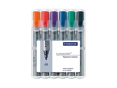 STAEDTLER Lumocolor - Marker - Schwarz, Rot, Blau, Grün, Orange, Violett - wasserbasierte Tinte - 2-5 mm (Packung mit 6) 356 B WP6