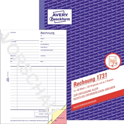 Avery Zweckform Rechnung 1731 DIN A5 3x40Blatt Avery Zweckform Rechnung 1731 DIN A5 3x40Blatt