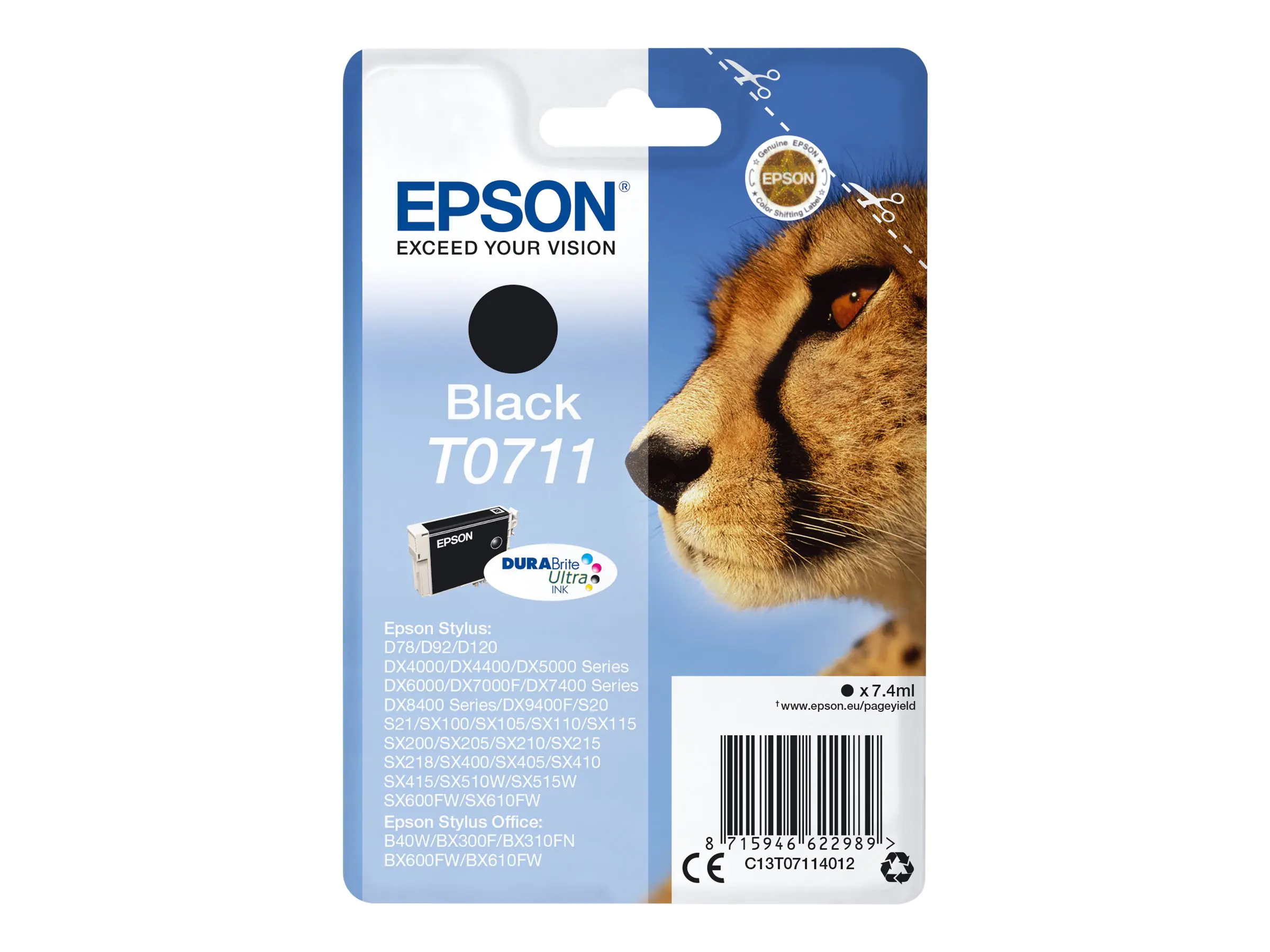 Epson T0711 - 7 ml - Schwarz - original - Tintenpatrone C13T07114012