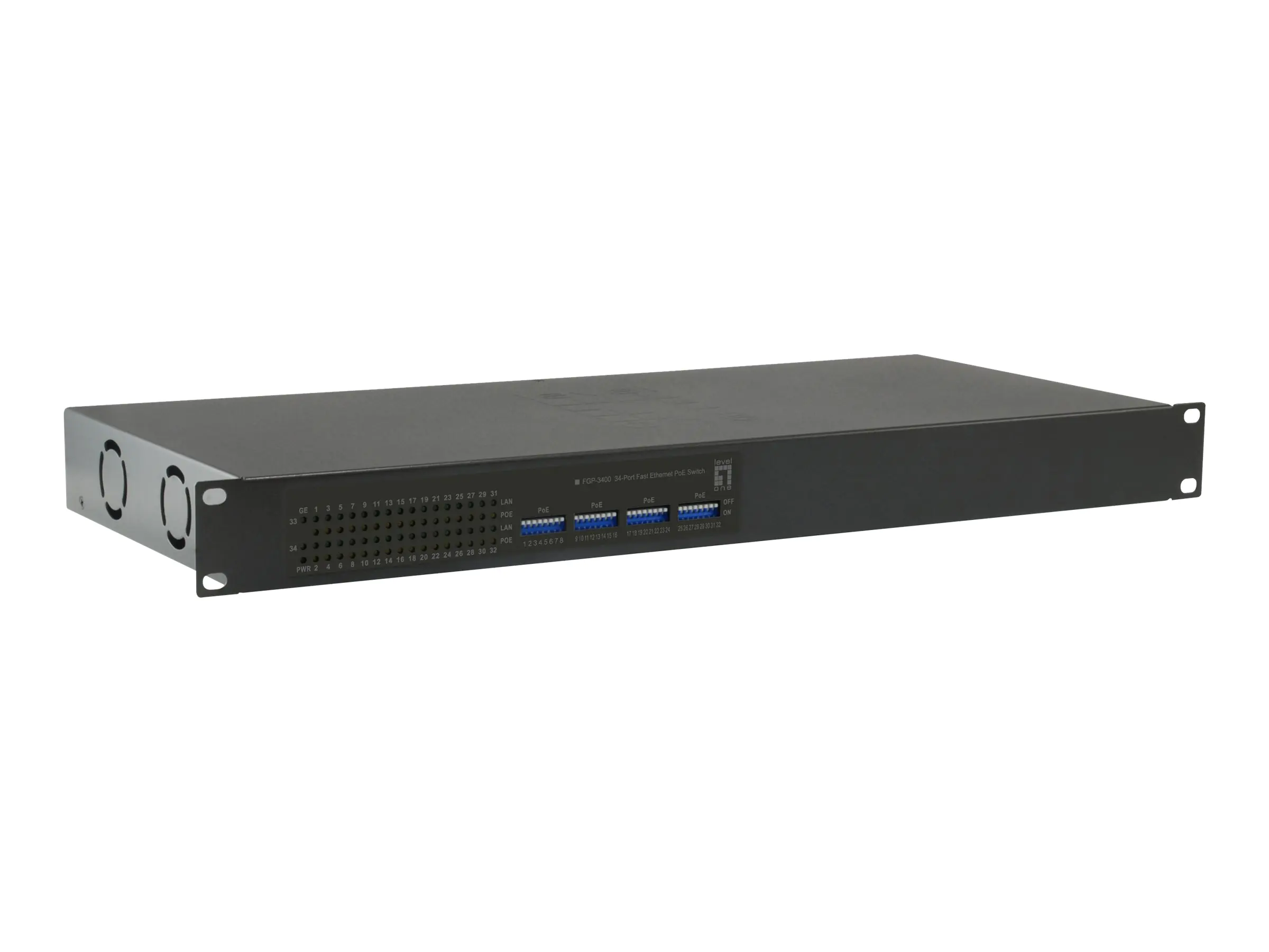 LevelOne FGP-3400W630 - Switch - 32 x 10/100 (PoE+) + 2 x 10/100/1000 - an Rack montierbar, Desktop - PoE+ (630 W)