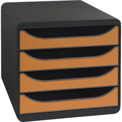 Exacompta Schubladenbox BIG-BOX 4 Schubladen DIN A4, Überbreite Polystyrol Gehäusefarbe: schwarz Farbe der Schublade: orange Exacompta Schubladenbox BIG-BOX 4 Schubladen DIN A4, Überbreite Polystyrol Gehäusefarbe: schwarz Farbe der Schublade: orange